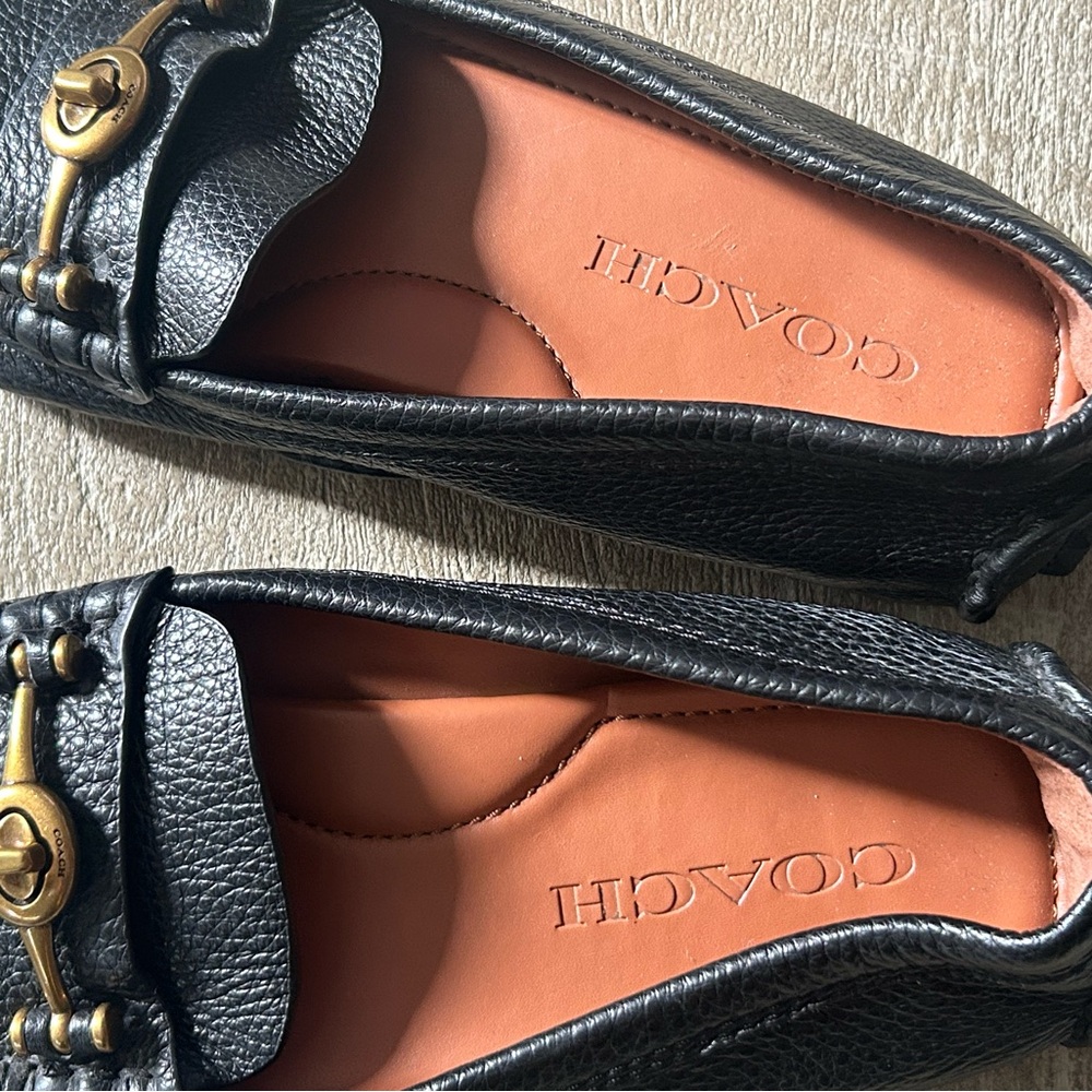 Coach Black Pebbled Leather Loafers with Gold Turnlock - Picture 5 of 8